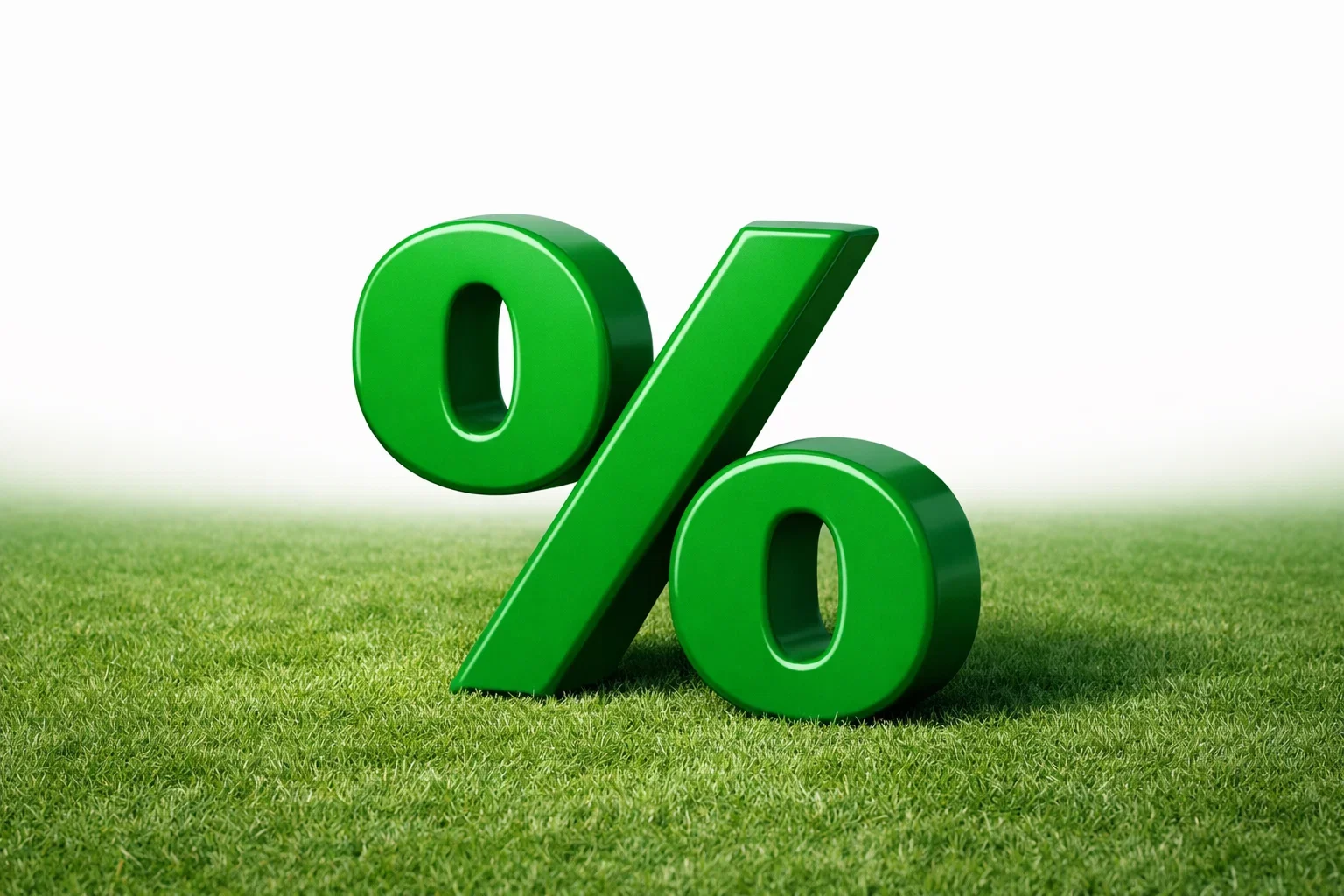 Símbolo de porcentaje de descuento sobre fondo verde deportivo