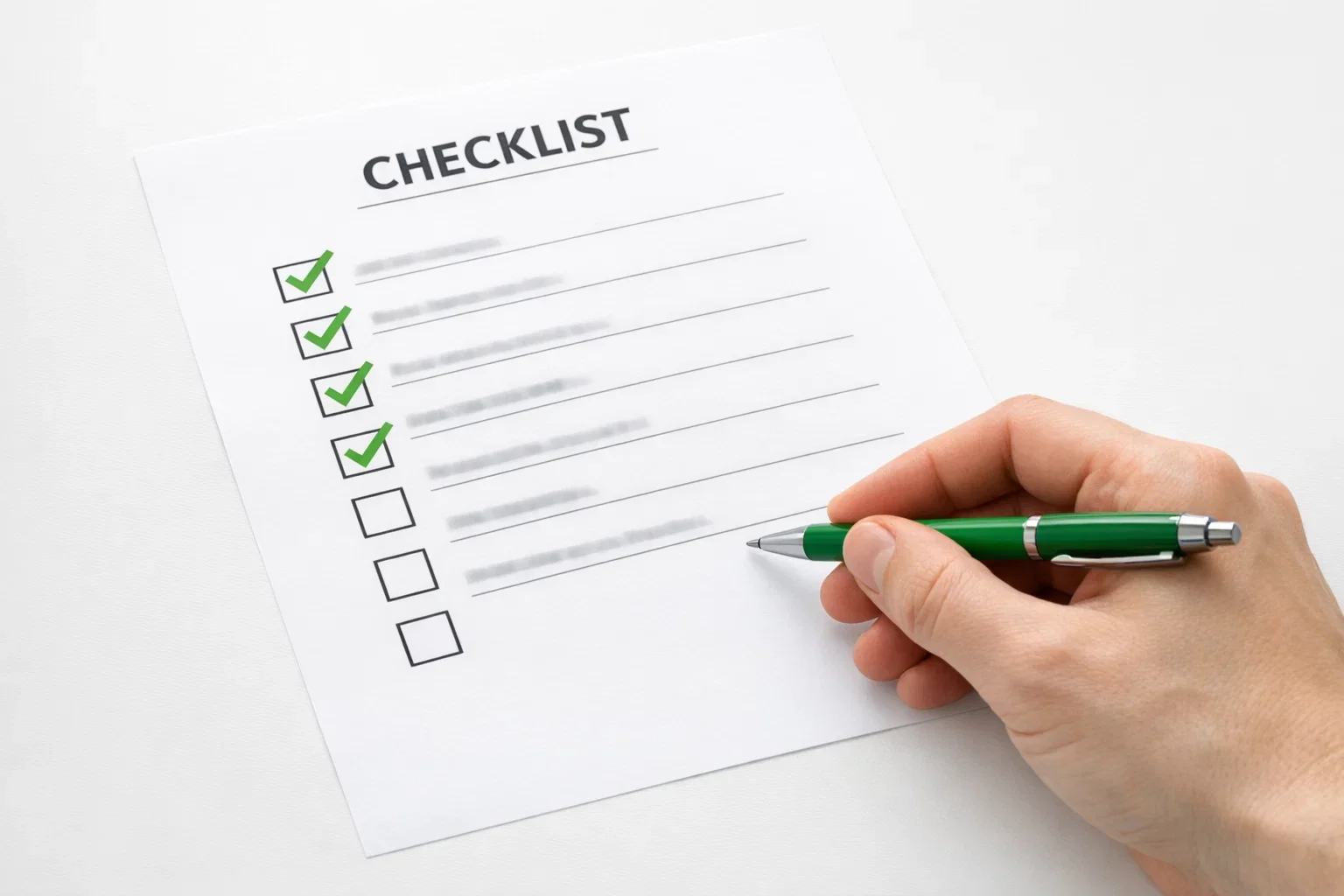 Lista de verificación con casillas marcadas en verde
