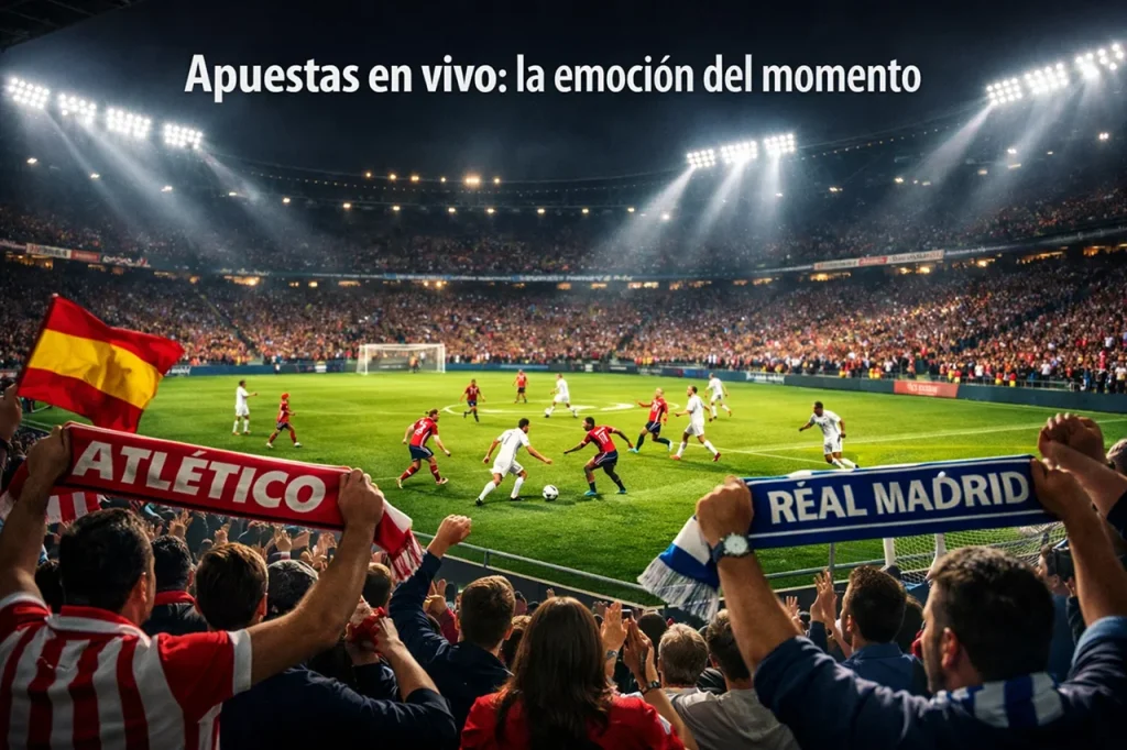 Estadio de fútbol lleno de espectadores durante un partido nocturno