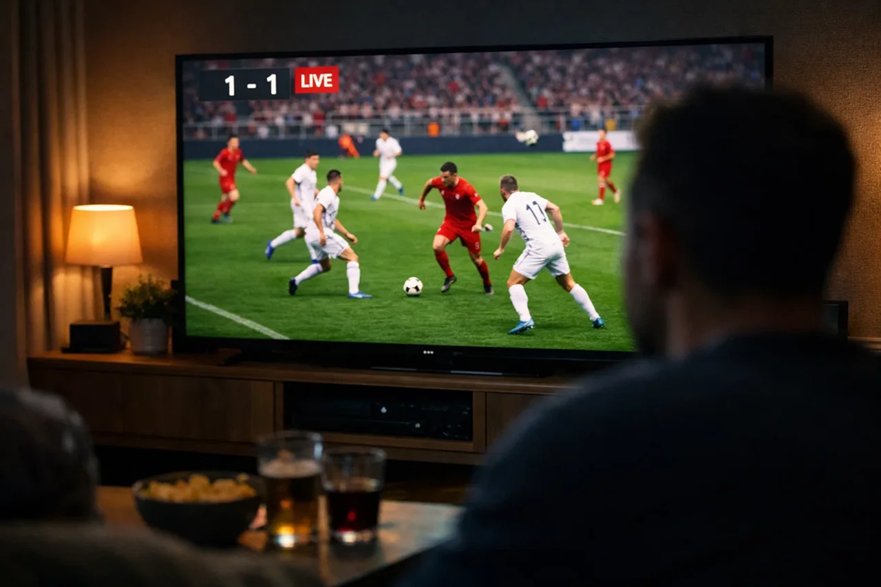 Pantalla dividida mostrando partido de fútbol en streaming