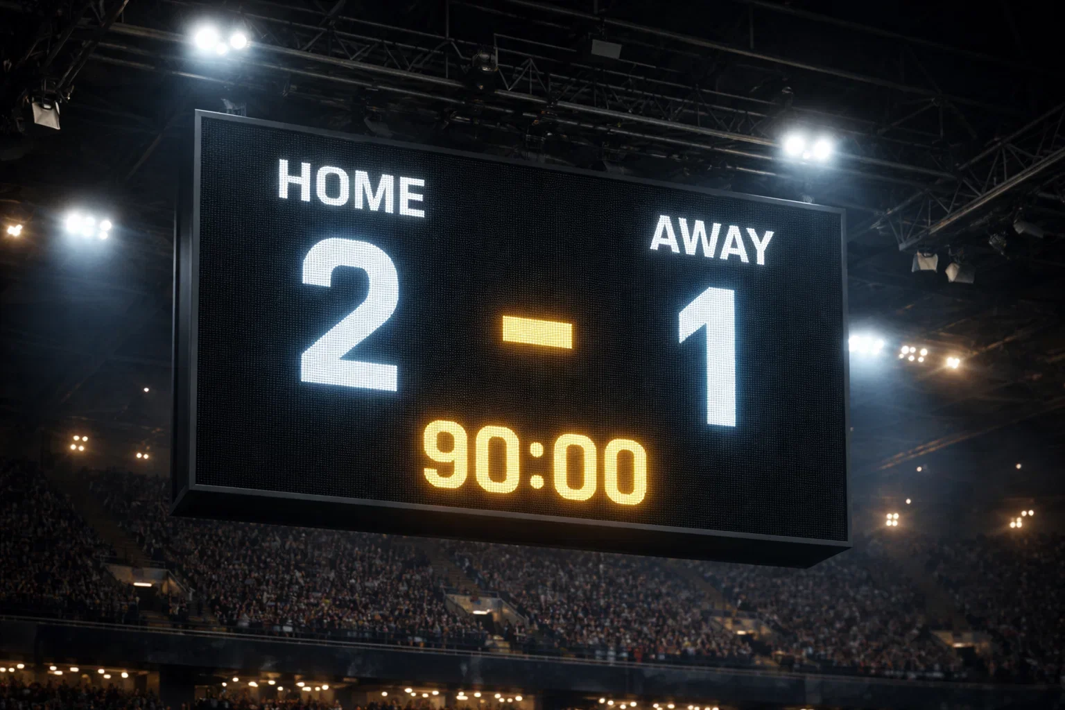 Marcador electrónico de estadio mostrando resultado de partido