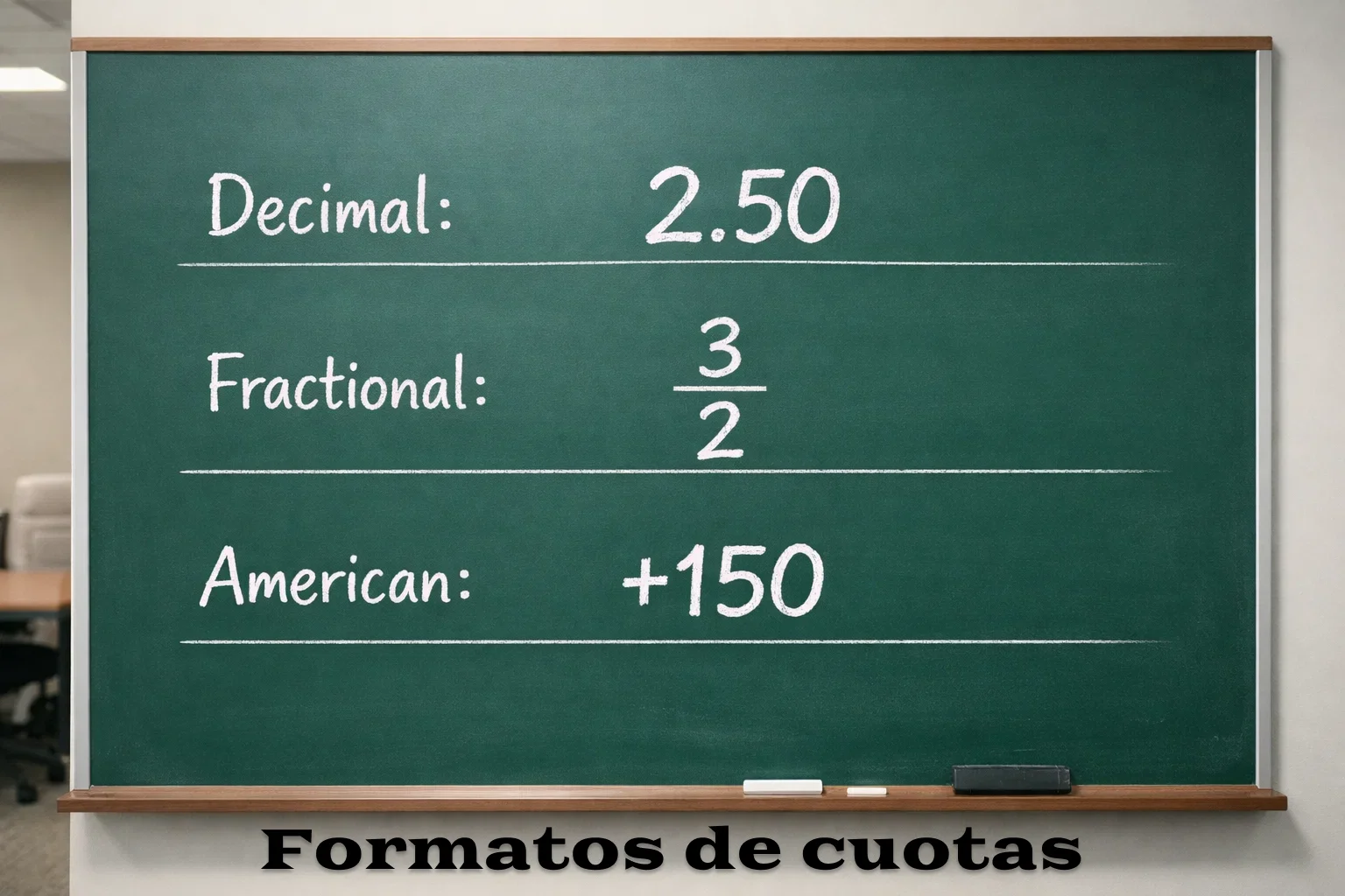 Tres formatos diferentes de mostrar precios de apuestas en pizarra